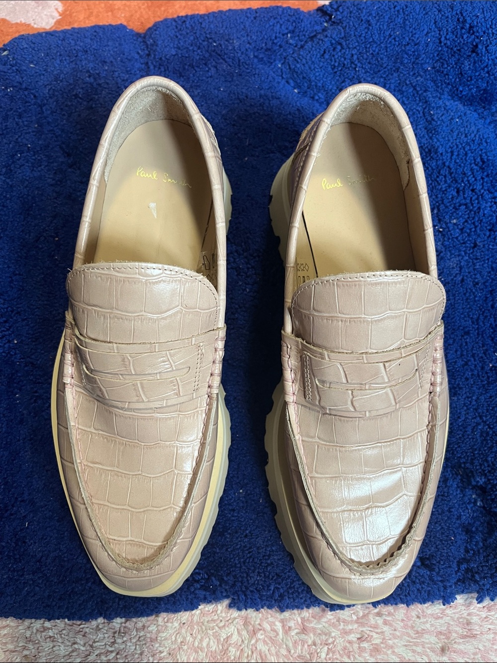Paul Smith Beige Croc-Embossed Leather Penny Loafers